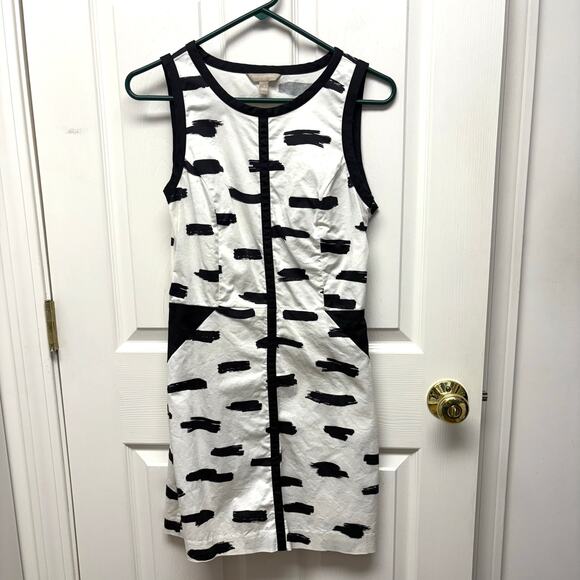 Banana Republic Cotton Sheath Dress, Back Cut Out, White Black, Women's Size 4 - Picture 2 of 7